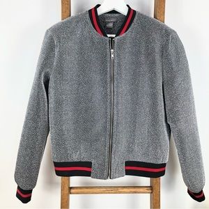 SANS Souci silver sparkly bomber varsity style jacket size S